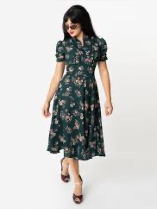 Unique Vintage Dresses & Skirts - Unique Vintage Green Floral Camilla Dress